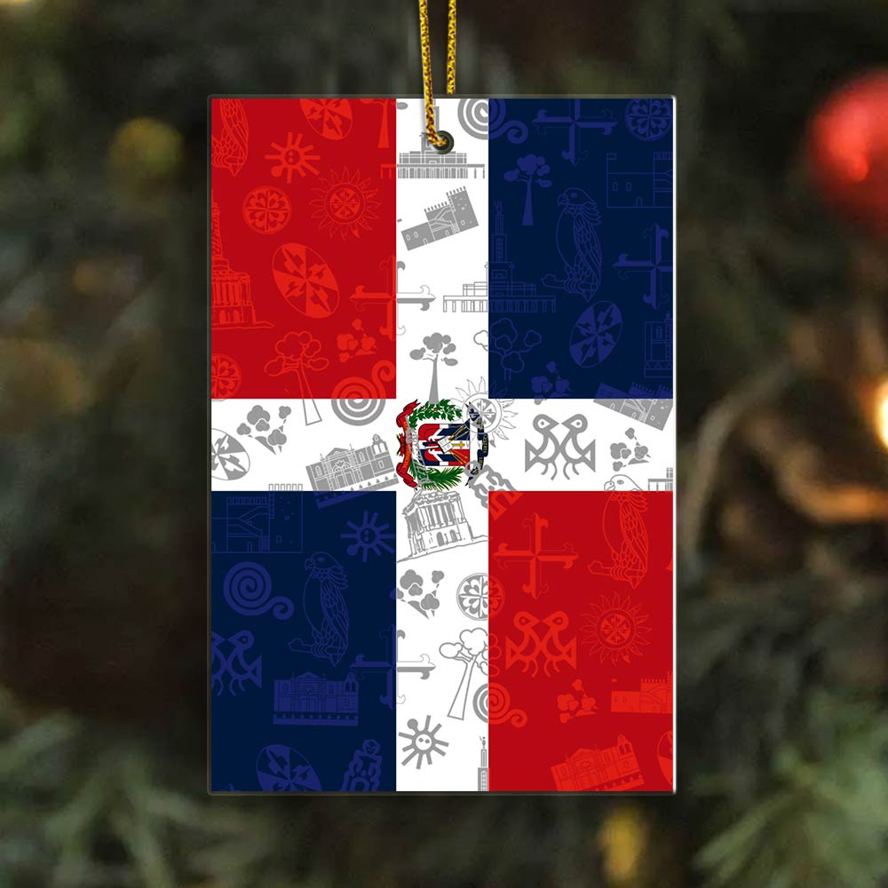 Dominican Republic Shaped Acrylic Ornament With Flag And Symbols