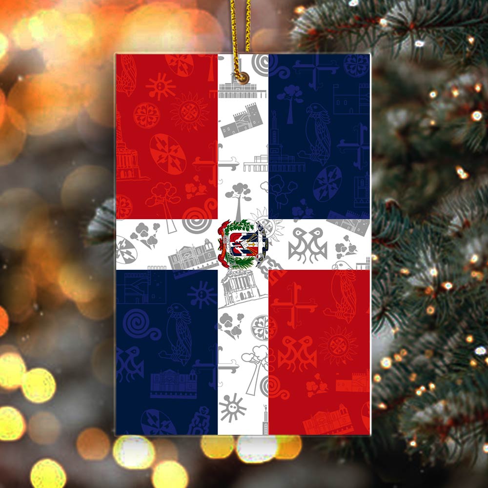 Dominican Republic Shaped Acrylic Ornament With Flag And Symbols