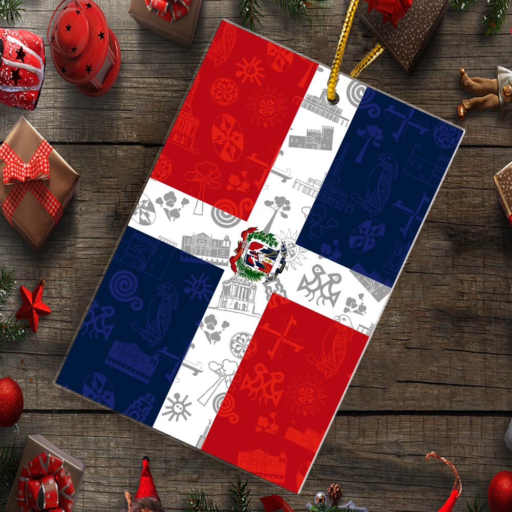 Dominican Republic Shaped Acrylic Ornament With Flag And Symbols