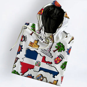 Dominican All Over Print Hoodie With Dominican Flag And Symbols