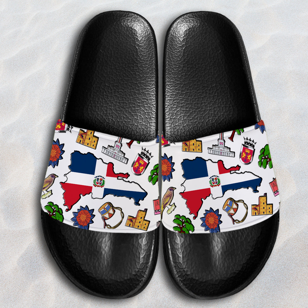 Dominican Slide Sandals With Dominican Flag Symbols