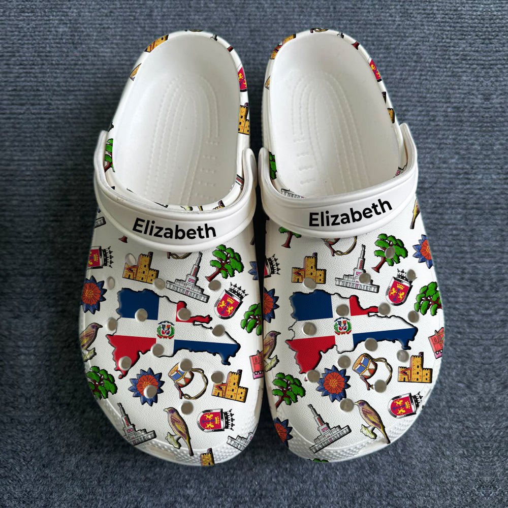 Customized Clogs Shoes With Dominican Flag And Symbols