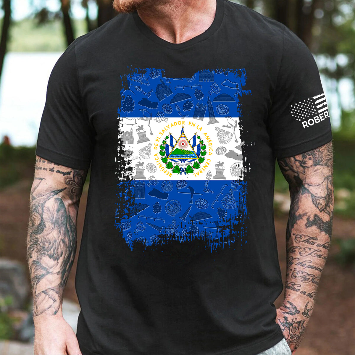 El Salvador Flag T-Shirt With Custom Name On Sleeve