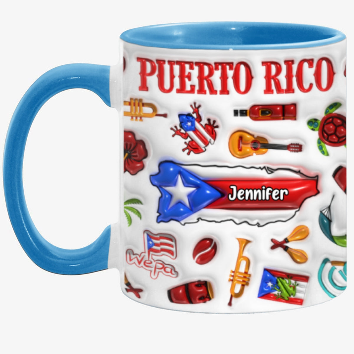 Custom Puerto Rico Accent Coffee Mug Cup With Your Name