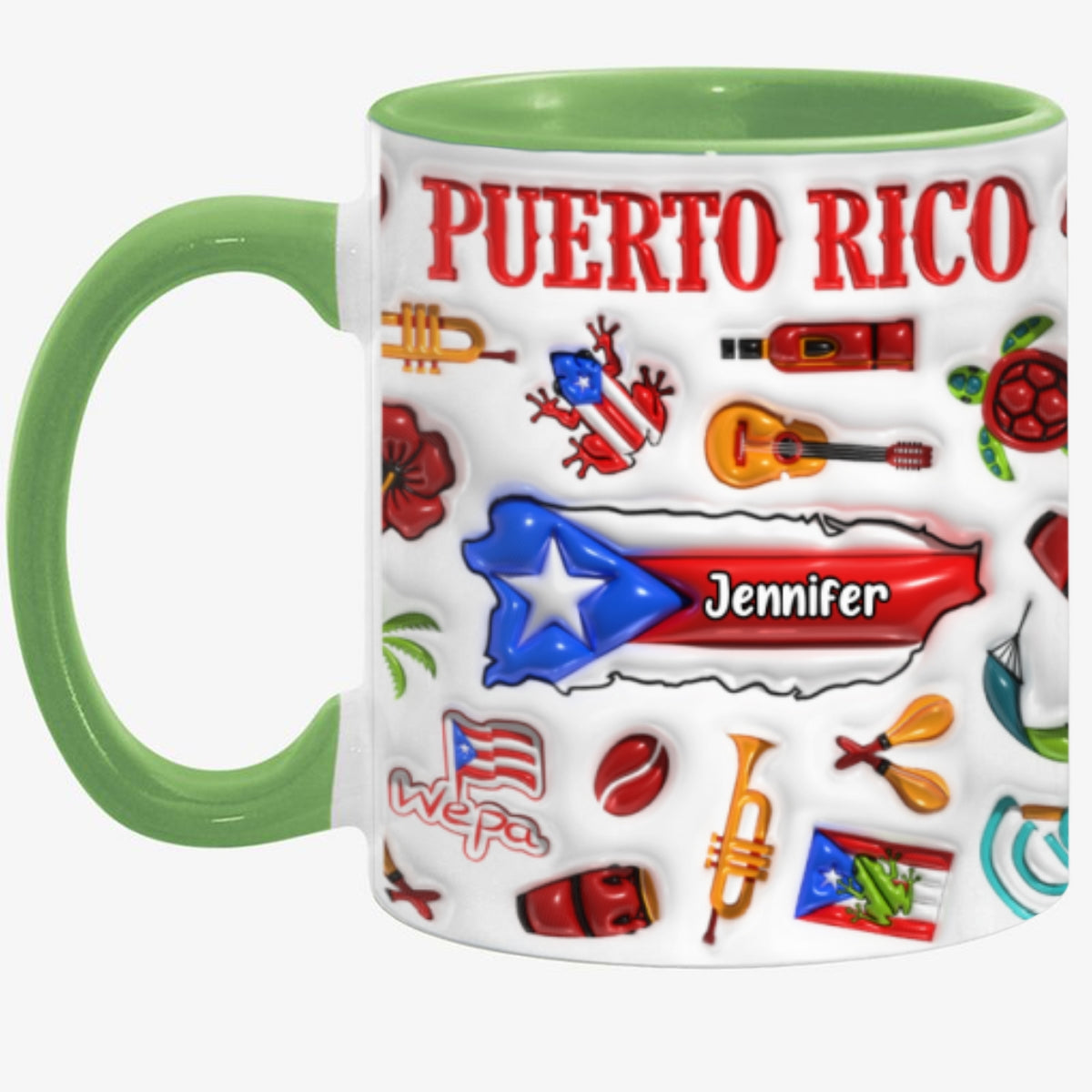 Custom Puerto Rico Accent Coffee Mug Cup With Your Name