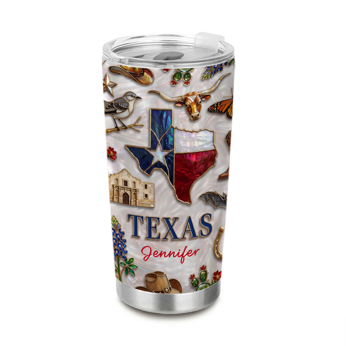 Custom Texas Tumbler With Texas Glitter Effect