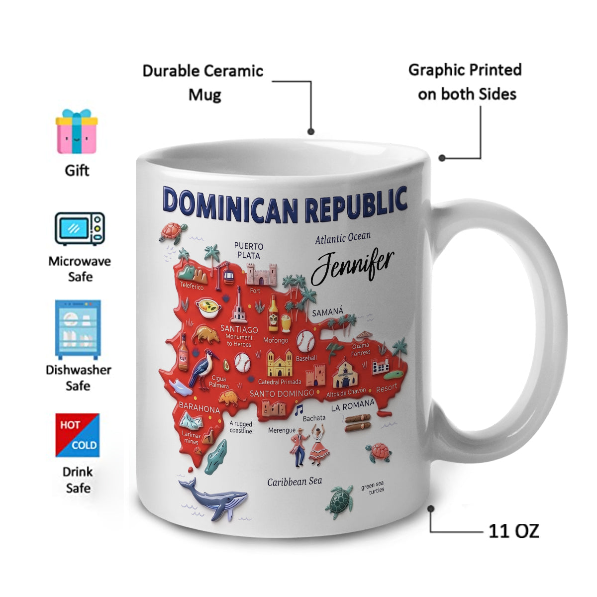 Personalized Dominican Republic Mug With Map, Name