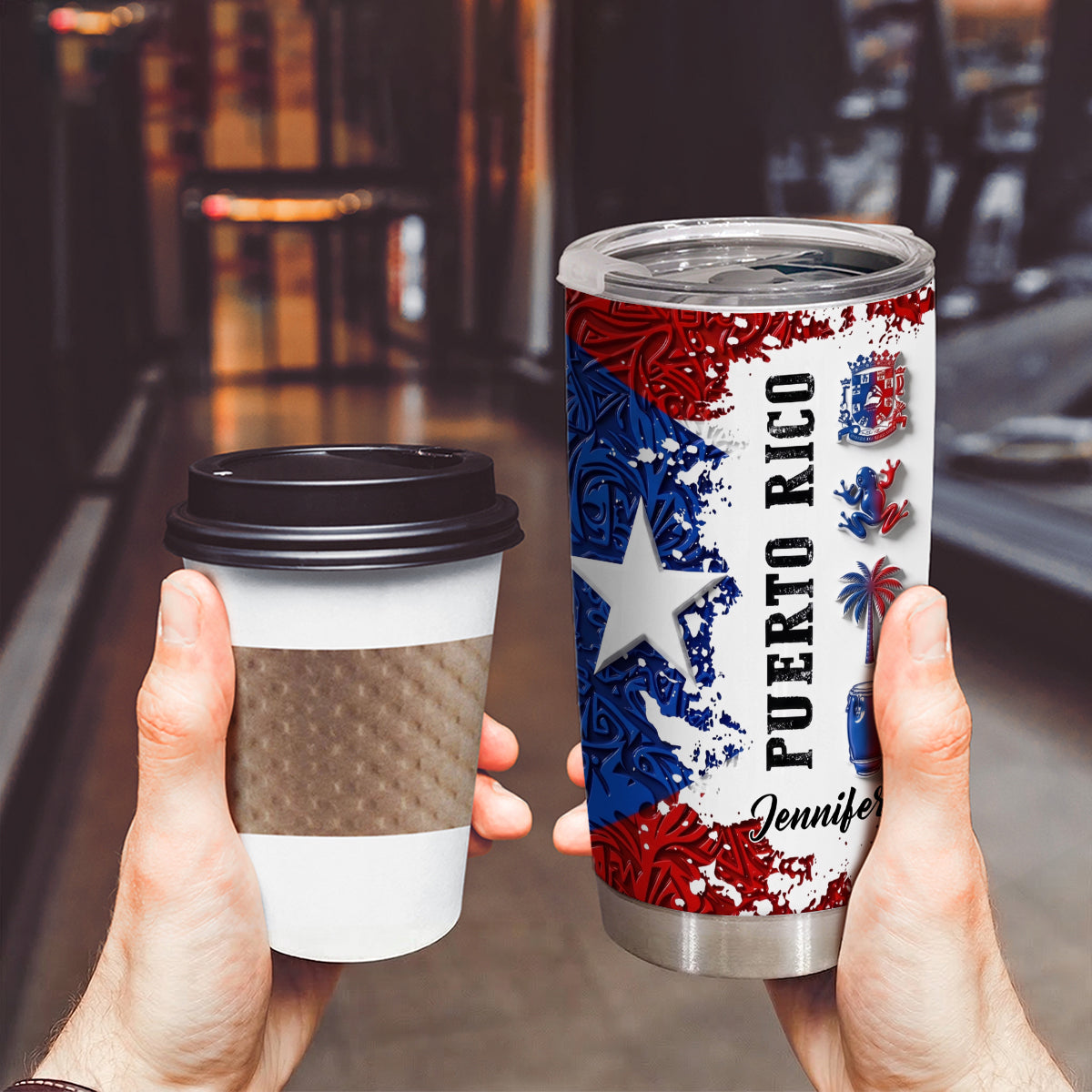 Custom Puerto Rico With 3D Colorful Symbols Print Tumbler