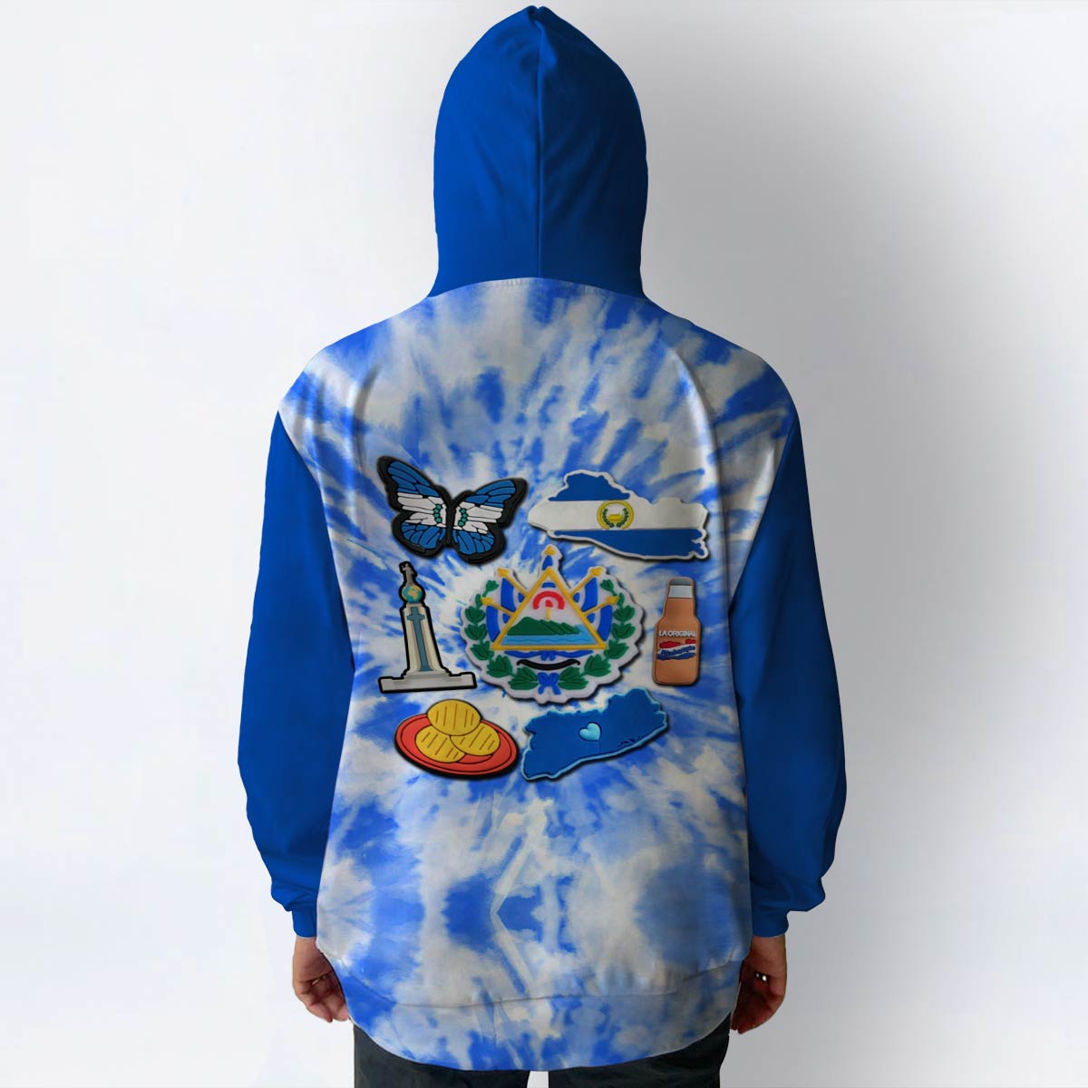 El Salvador Flag Hoodie With Symbols Tie Dye
