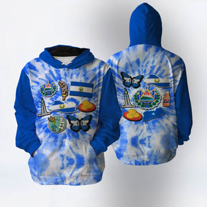 El Salvador Flag Hoodie With Symbols Tie Dye