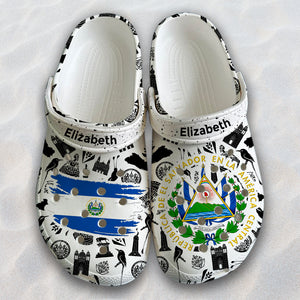 El Salvador Flag Custom Clogs Shoes With Black Symbols