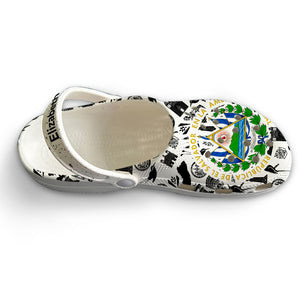 El Salvador Flag Custom Clogs Shoes With Black Symbols