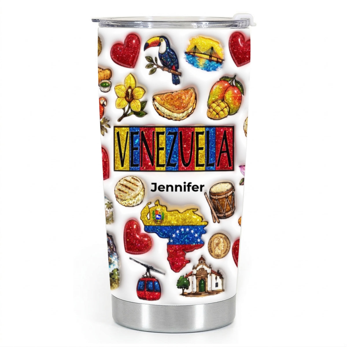 Custom Venezuela Tumbler With Your Name With Glitter Effect Print