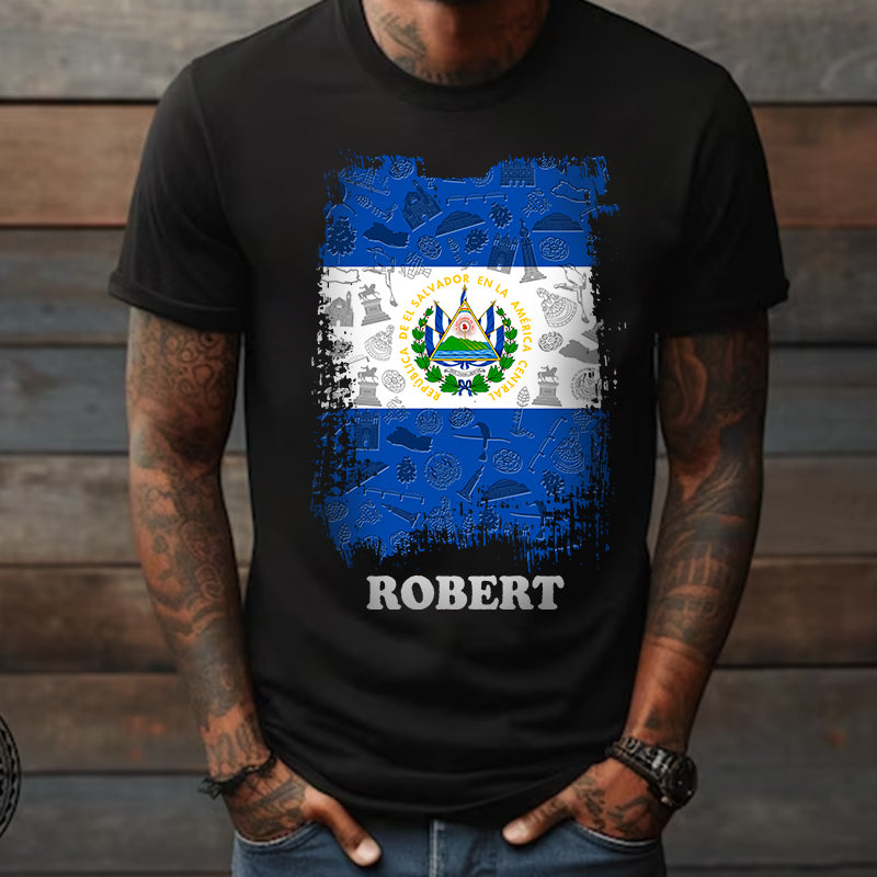 El Salvador Flag Personalized T-shirt With Symbols