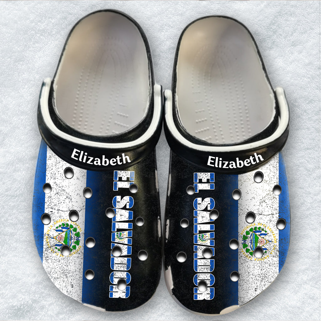 El Salvador Personalized Clogs Shoes With A Half Flag