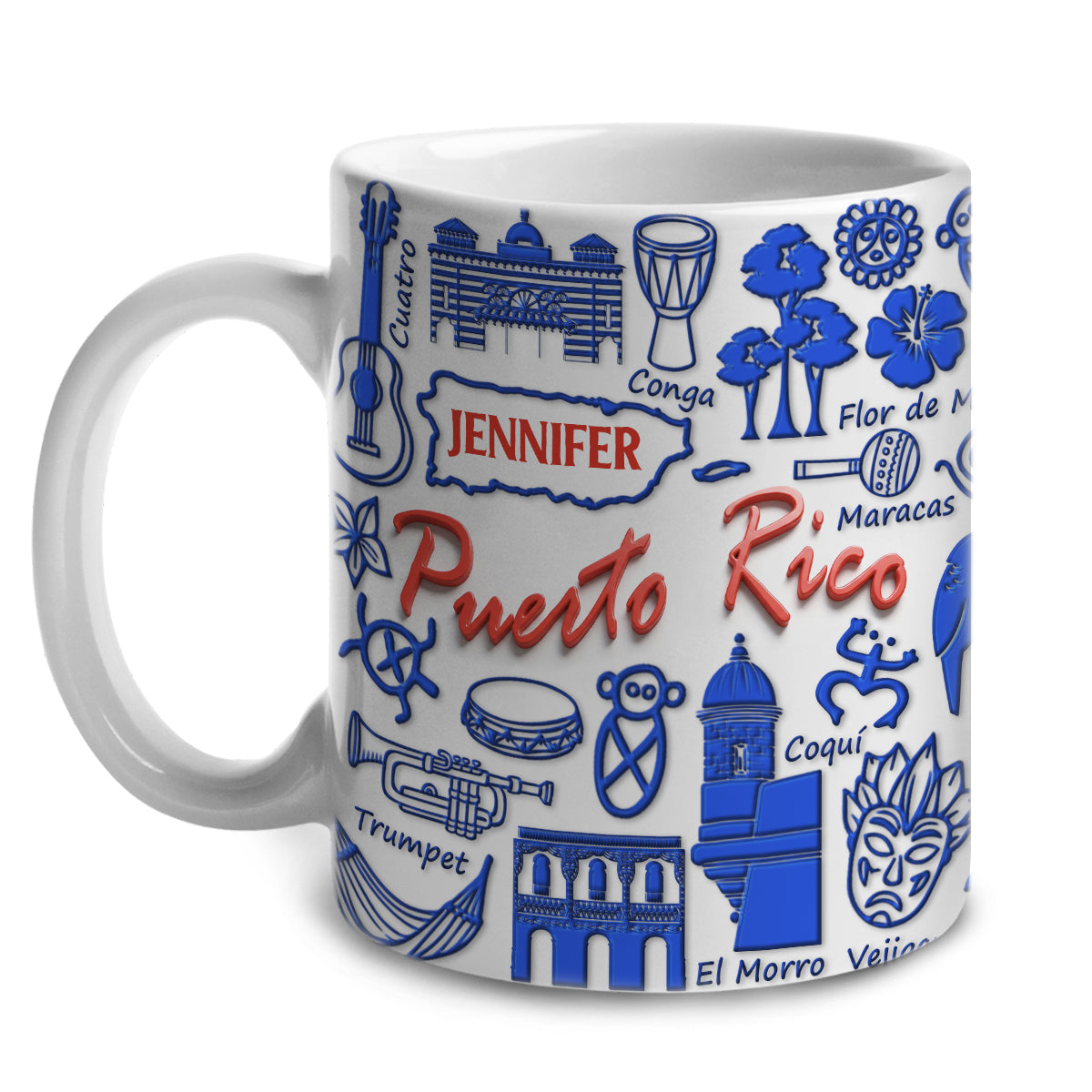 Custom Puerto Rico Red Blue Symbols And Name