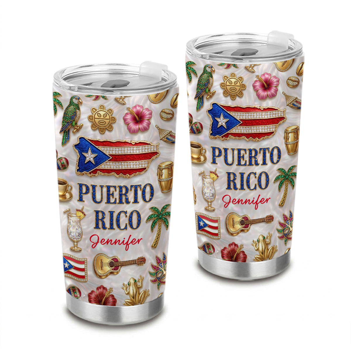 Custom Puerto Rico Tumbler With Puerto Rico Glitter Effect