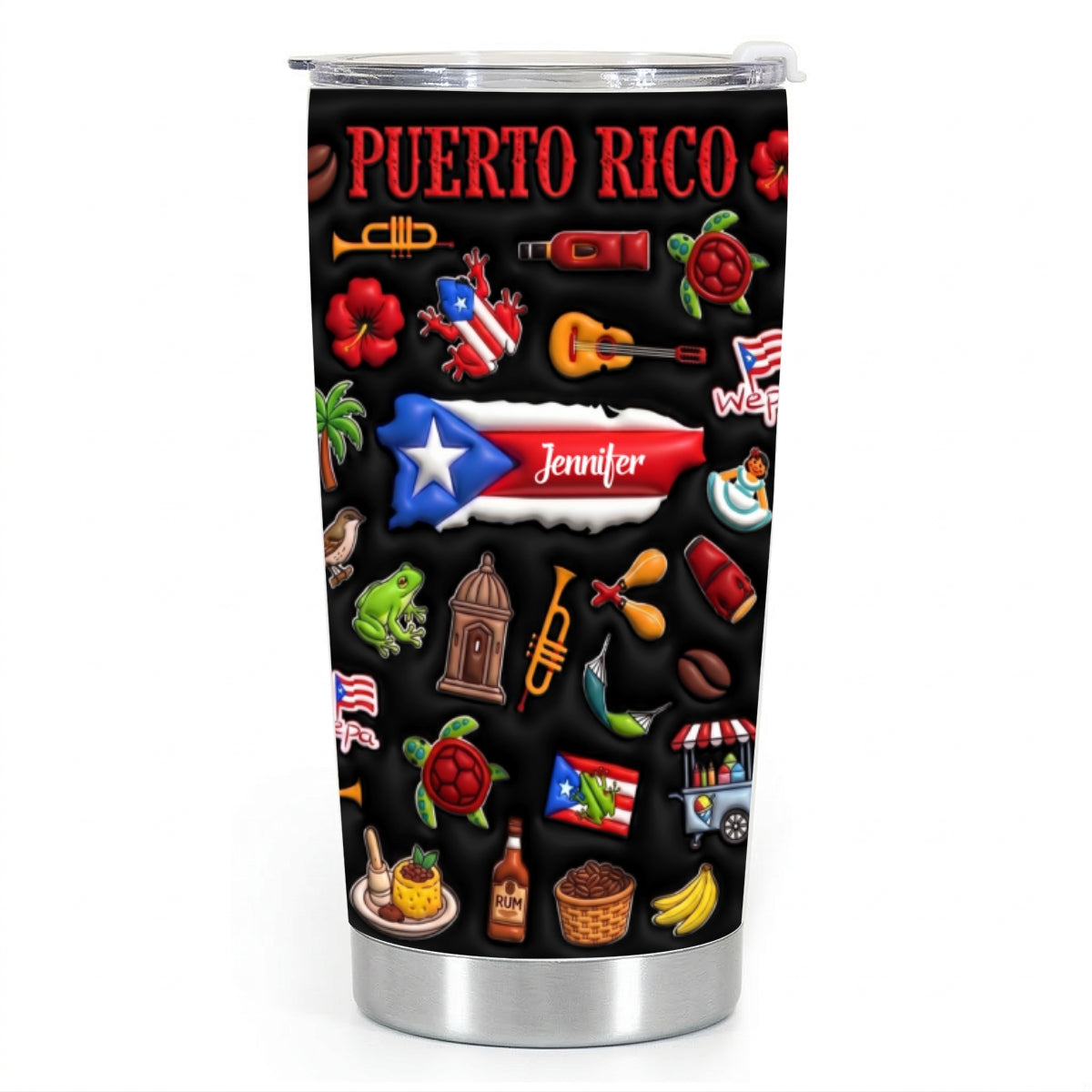 Custom Puerto Rico Tumbler With Black Background