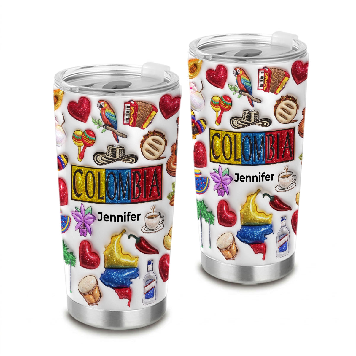Custom Colombia Tumbler With Your Name With Glitter Effect Print