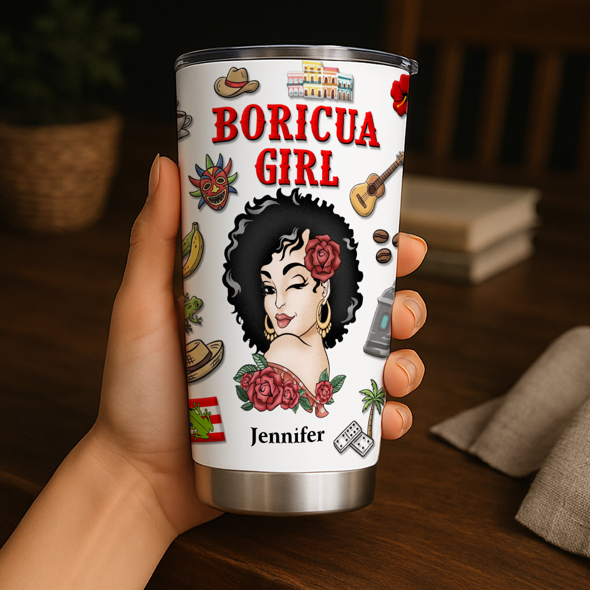 Custom Boricua Girl Tumbler 20oz With Clipart Girl