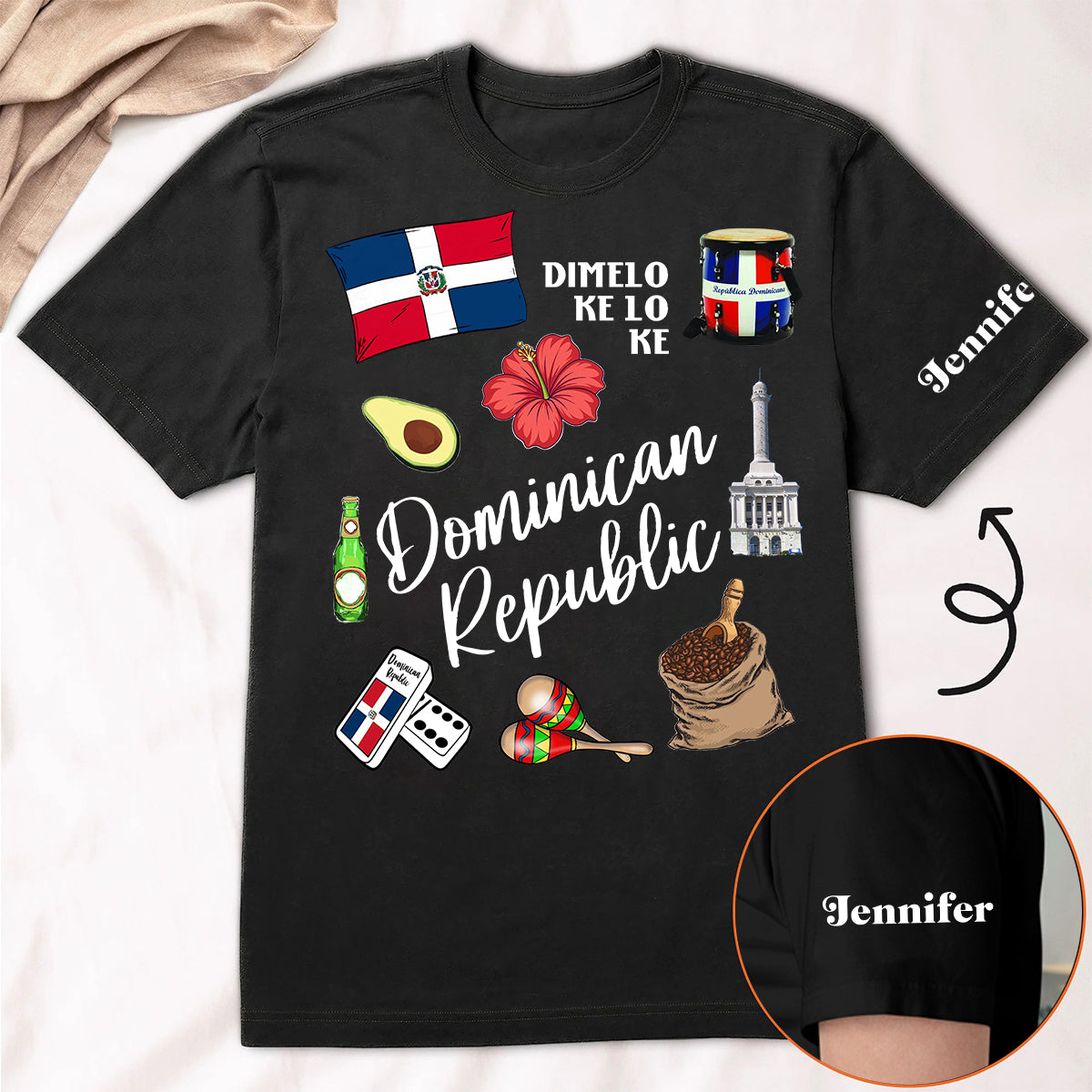 Custom Dominican Republic Symbols T-shirt With Name On The Sleeve
