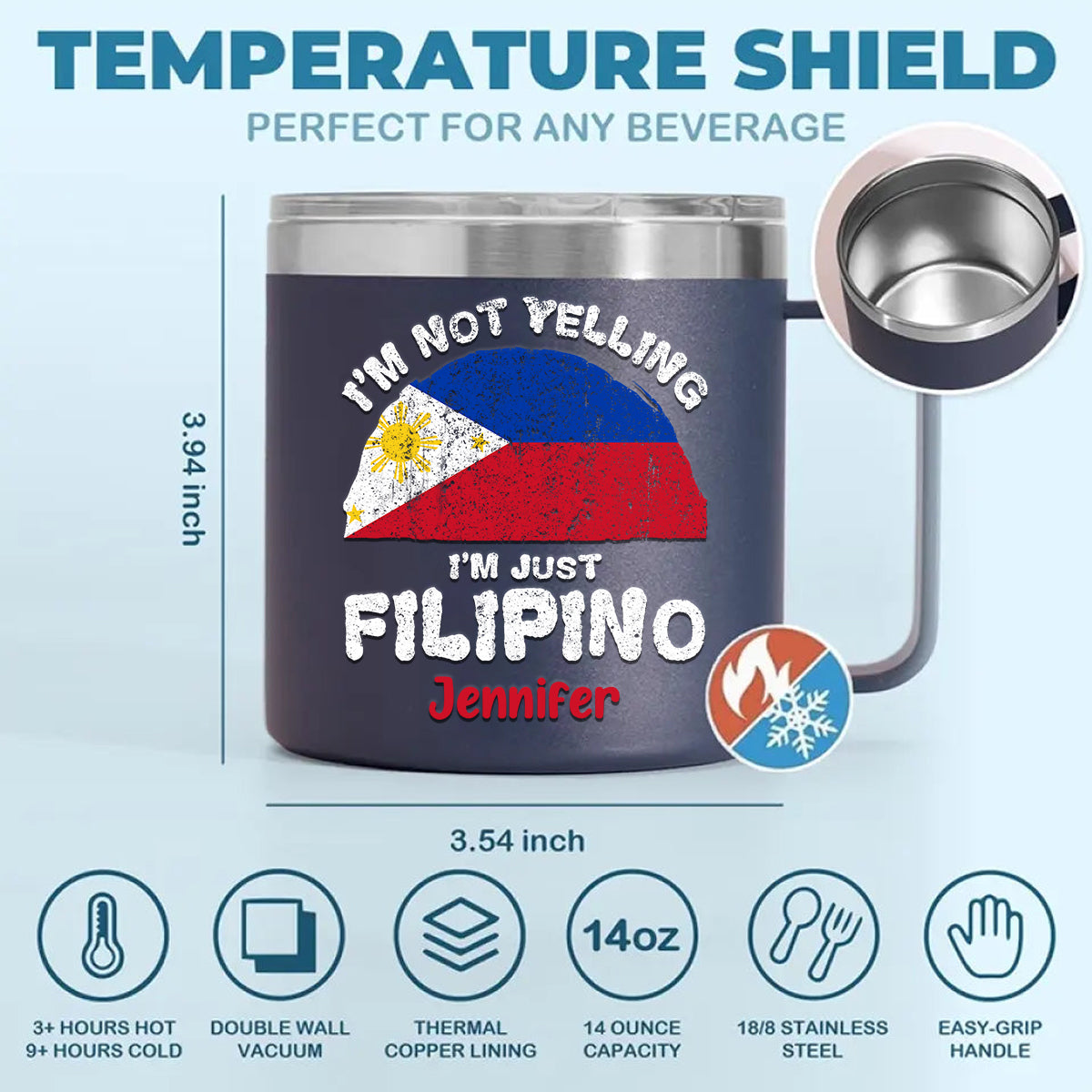 I'm Not Yelling I'm Just Filipino 14oz Stainless Steel Tumbler With Handle