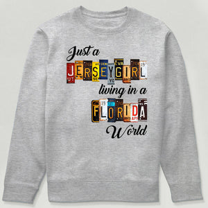 Just A Jersey Girl Living In Florida World T-shirt With License Plate Style