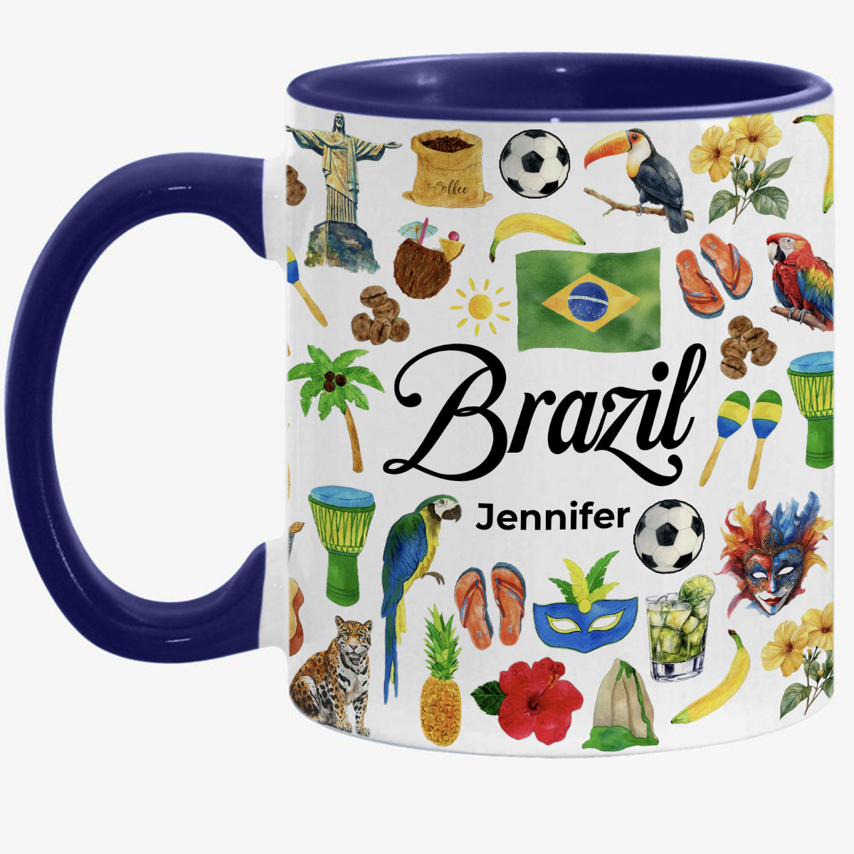 Custom Brazil Accent Mug With Water Symbols, Name