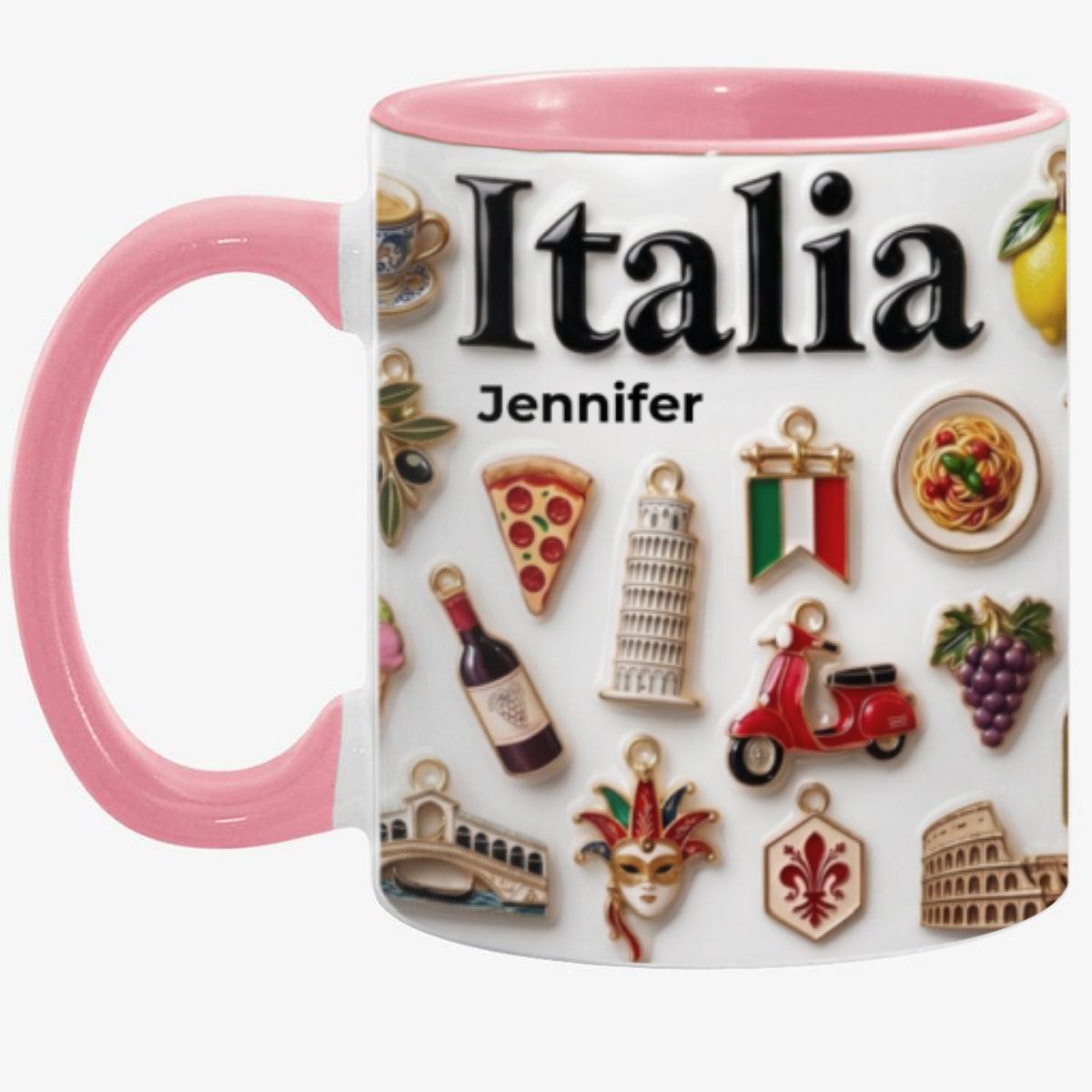 Custom Italy Symbols Accent Mug With 3D Effect Print