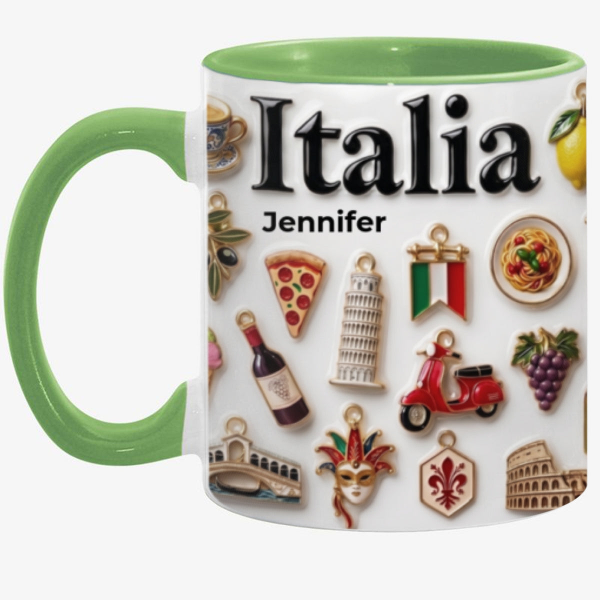 Custom Italy Symbols Accent Mug With 3D Effect Print