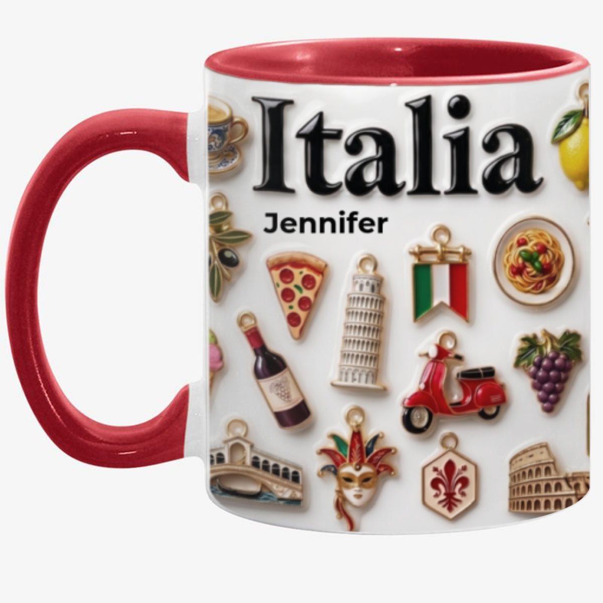 Custom Italy Symbols Accent Mug With 3D Effect Print