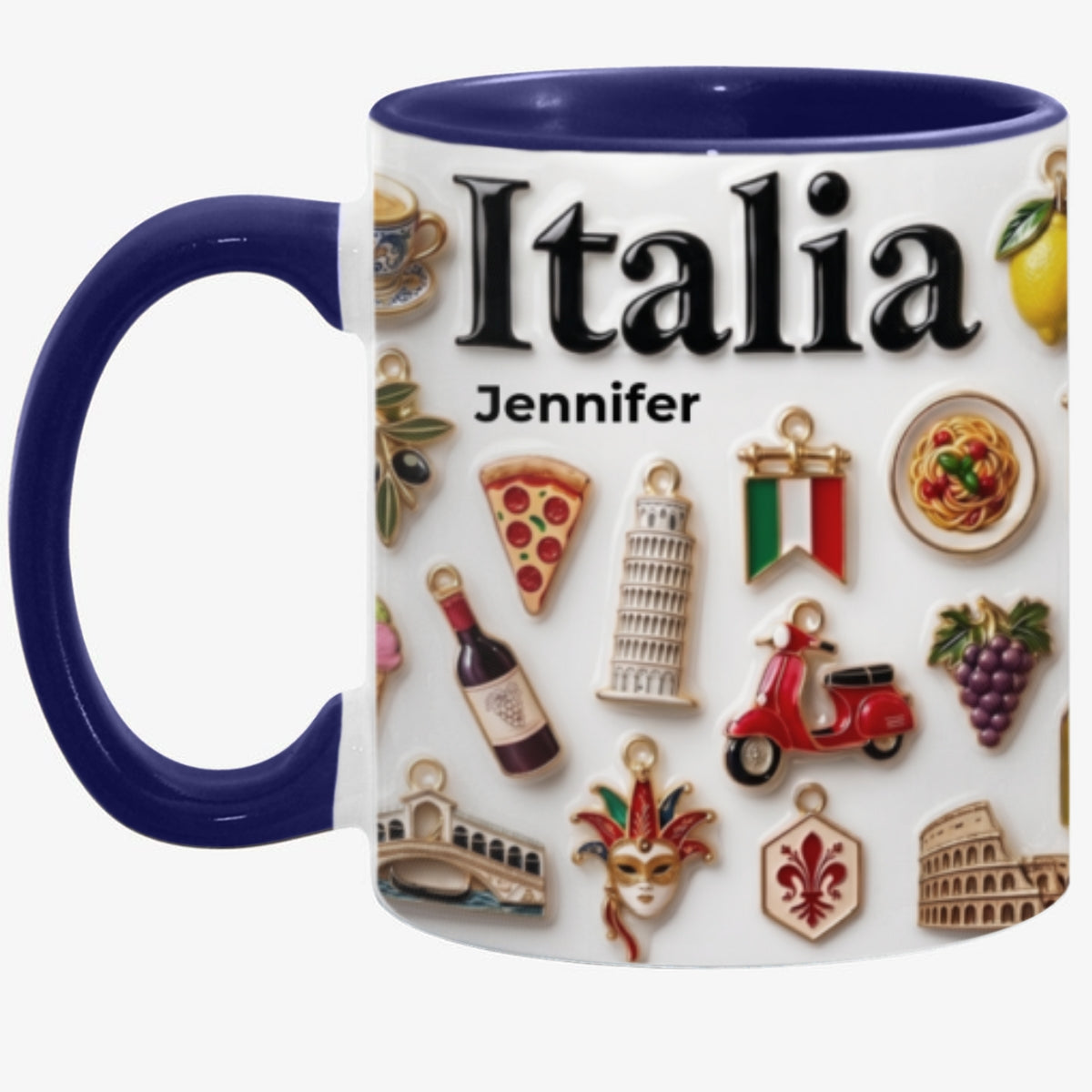 Custom Italy Symbols Accent Mug With 3D Effect Print