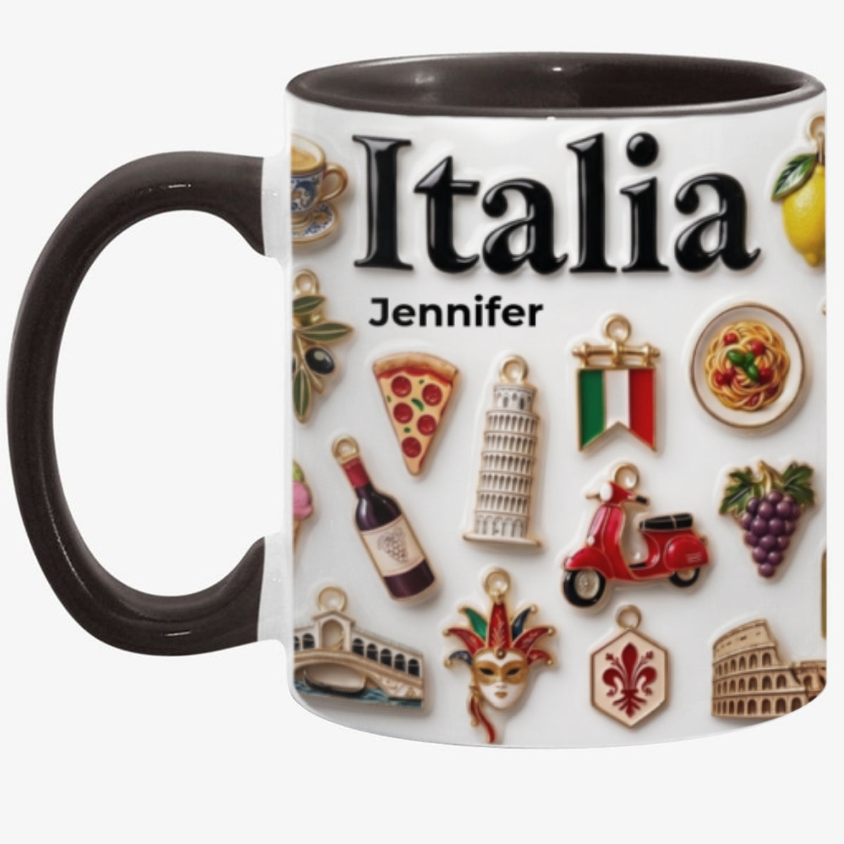 Custom Italy Symbols Accent Mug With 3D Effect Print