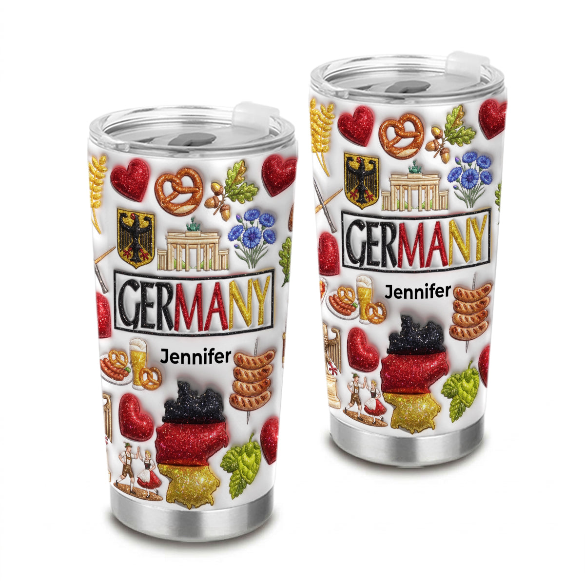 Custom Germany Tumbler With Your Name With Glitter Effect Print