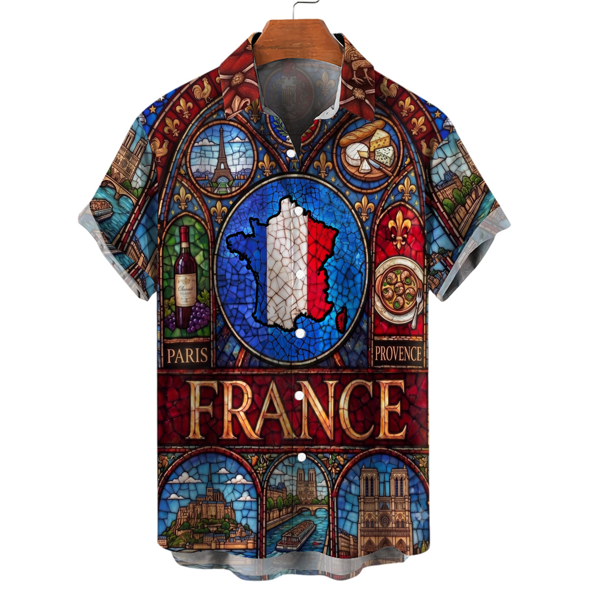 France Hawaiian Shirt With Stained Glass Art For Vacation