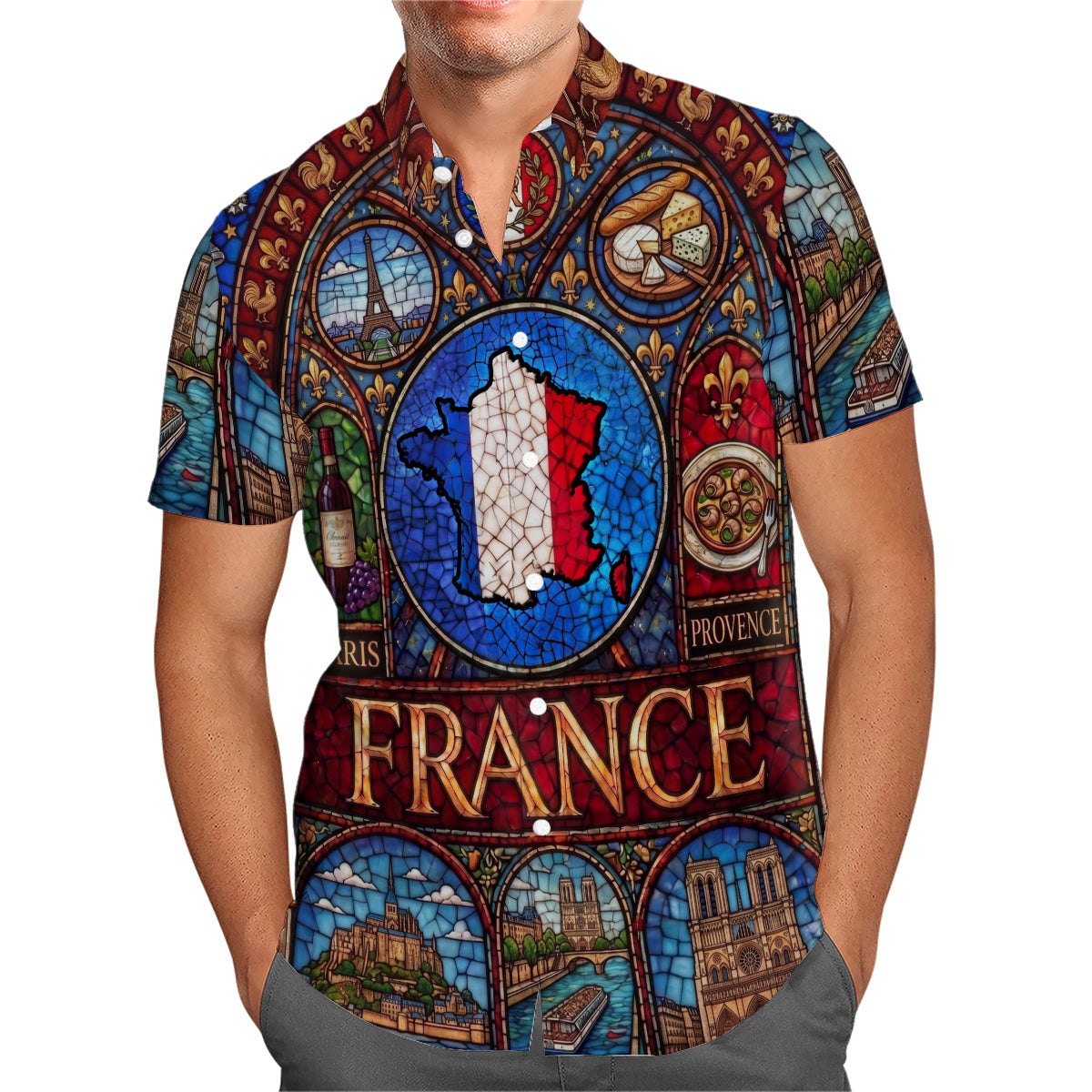 France Hawaiian Shirt With Stained Glass Art For Vacation