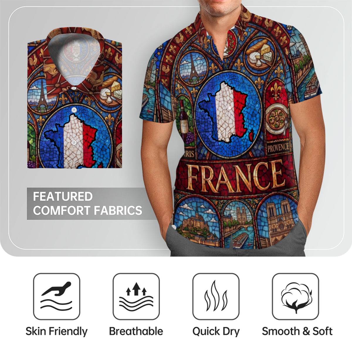 France Hawaiian Shirt With Stained Glass Art For Vacation