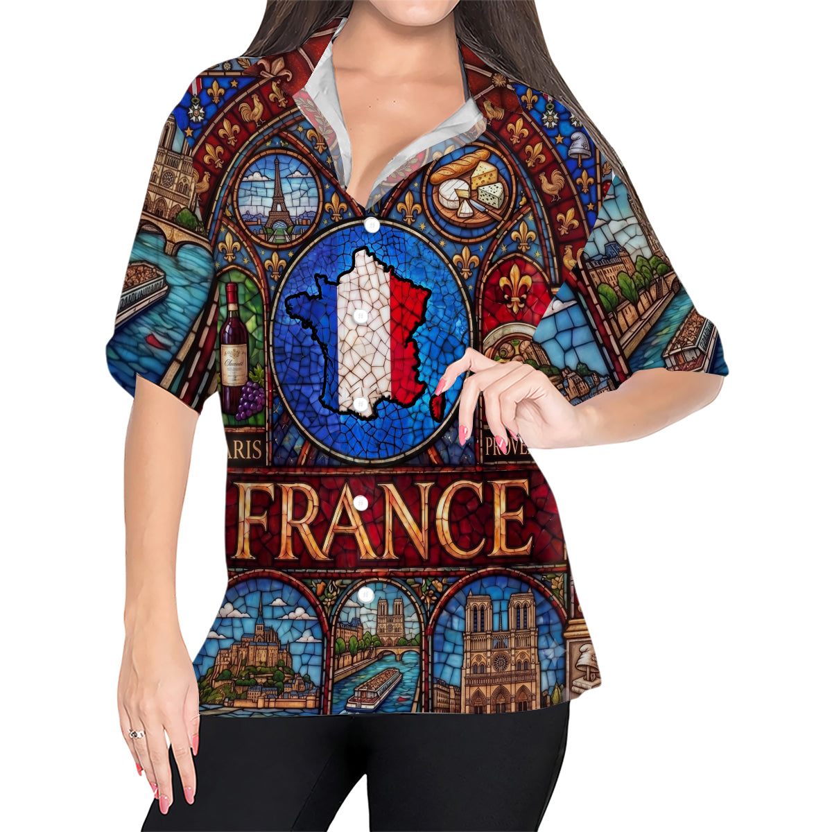 France Hawaiian Shirt With Stained Glass Art For Vacation