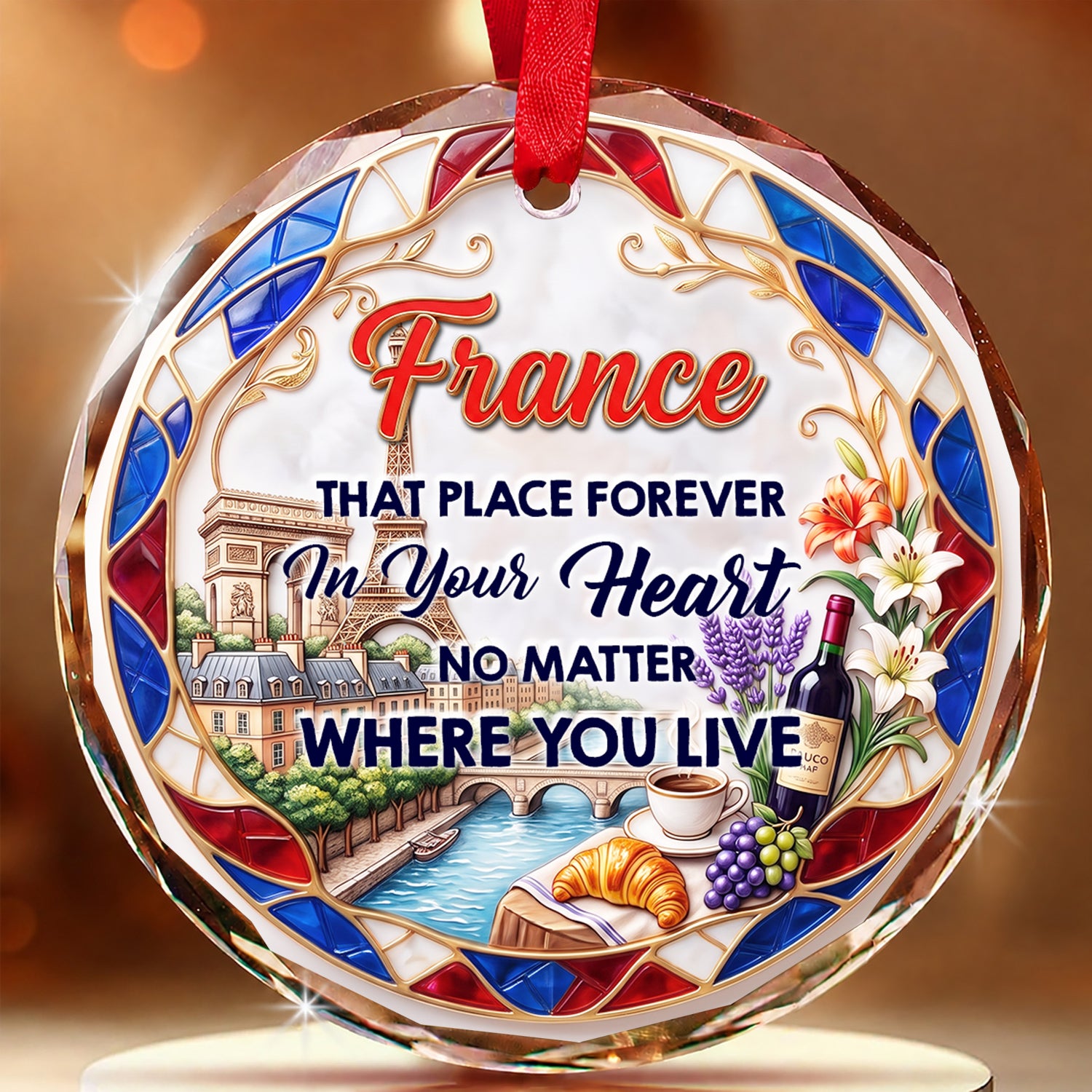 France That Place Forever In Your Heart 2D Print Circle Glass Ornament
