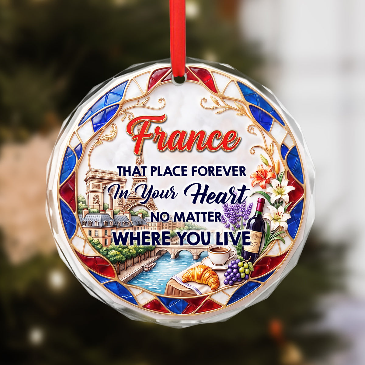 France That Place Forever In Your Heart 2D Print Circle Glass Ornament