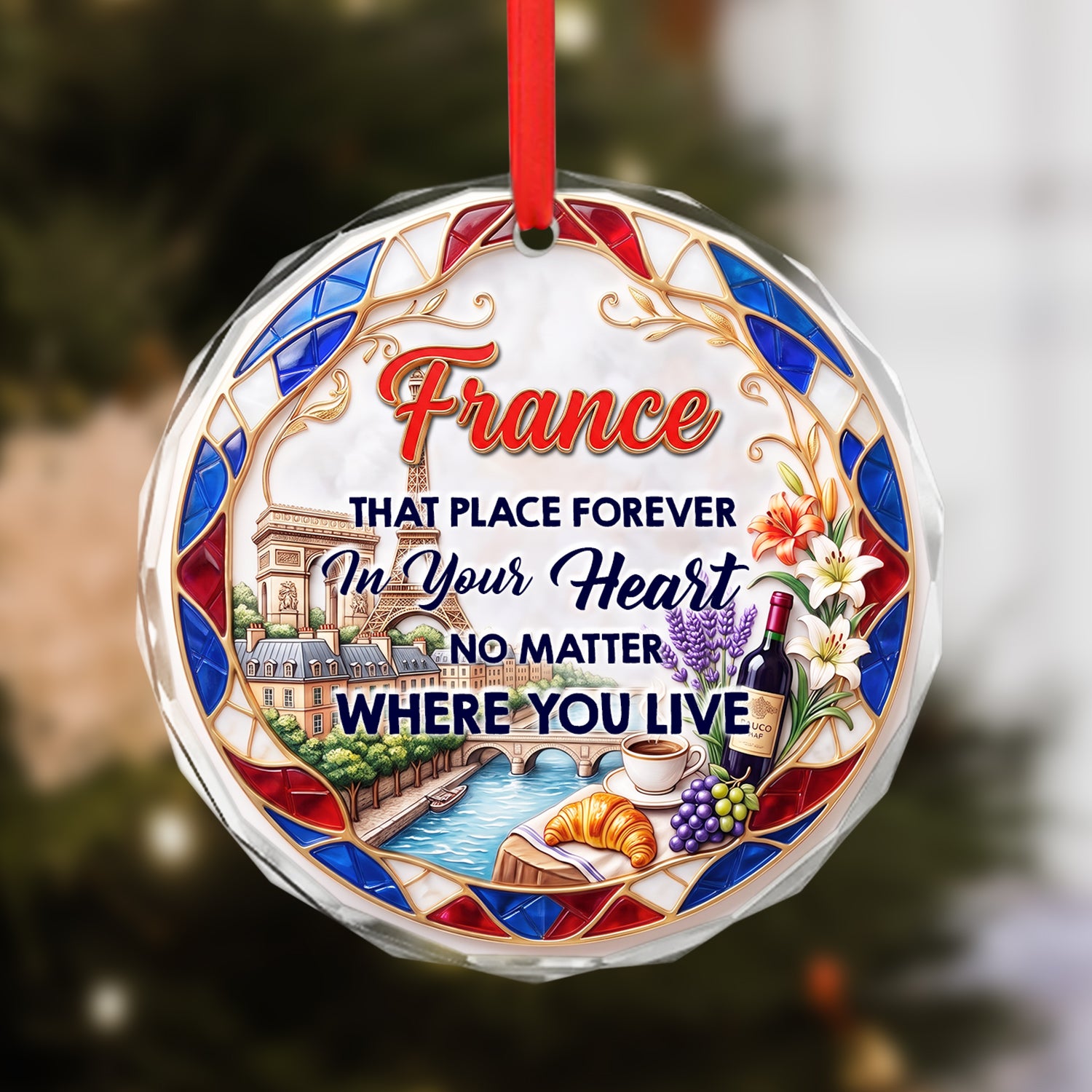 France That Place Forever In Your Heart 2D Print Circle Glass Ornament