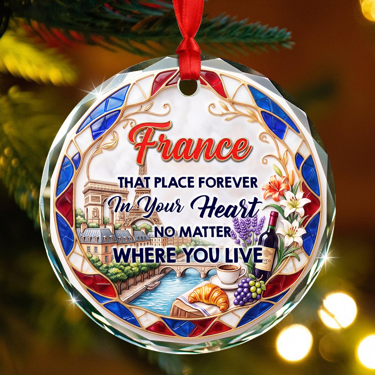 France That Place Forever In Your Heart 2D Print Circle Glass Ornament