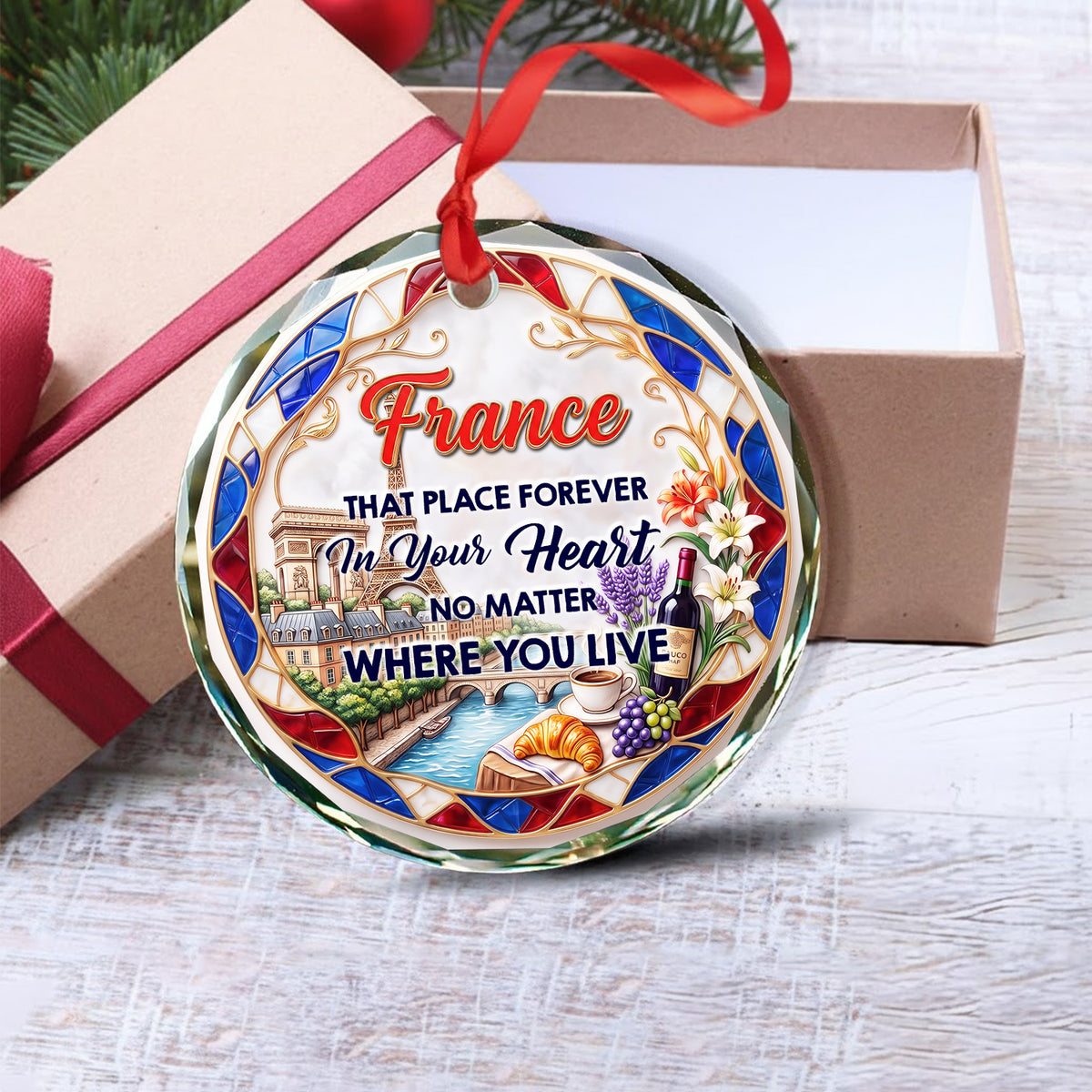France That Place Forever In Your Heart 2D Print Circle Glass Ornament