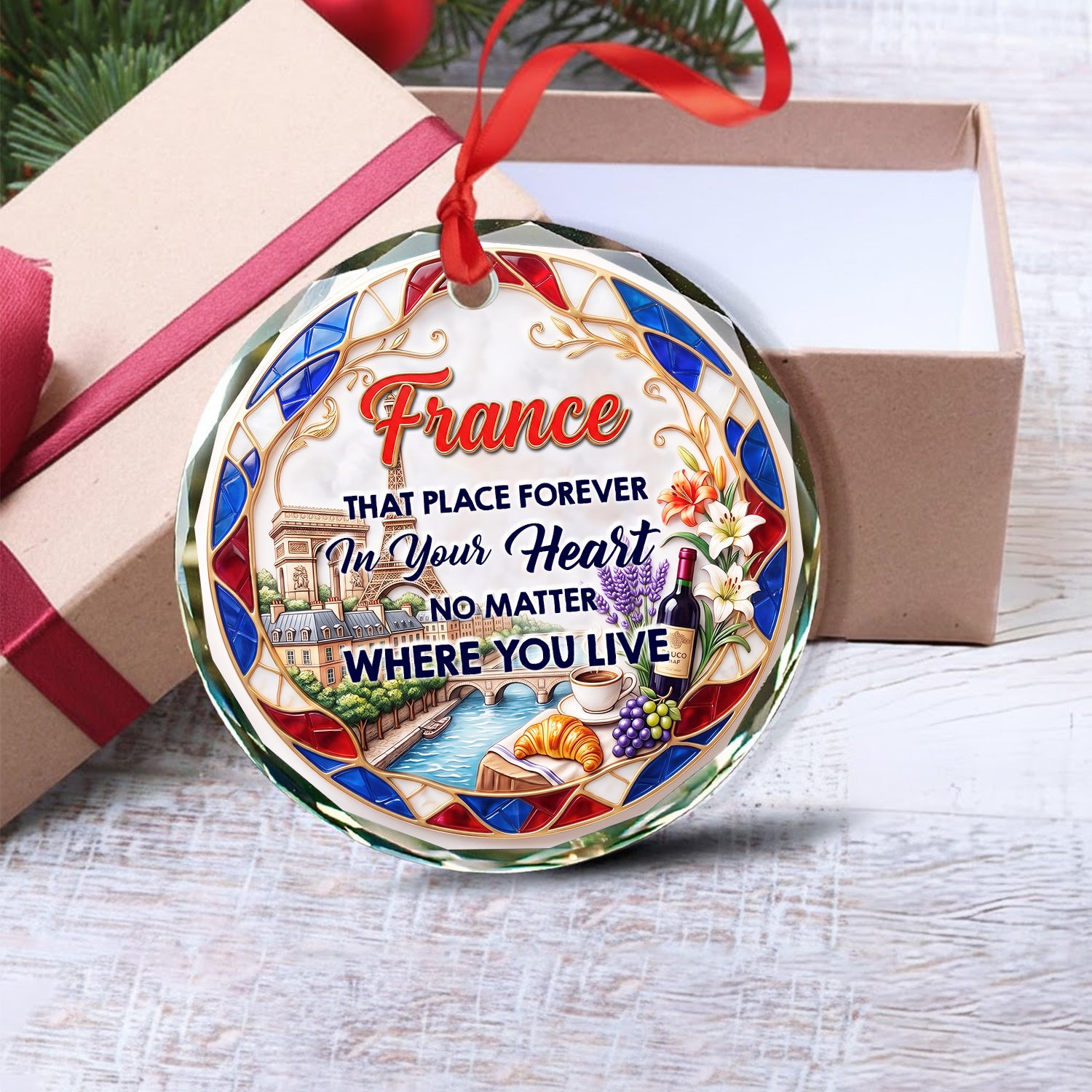 France That Place Forever In Your Heart 2D Print Circle Glass Ornament