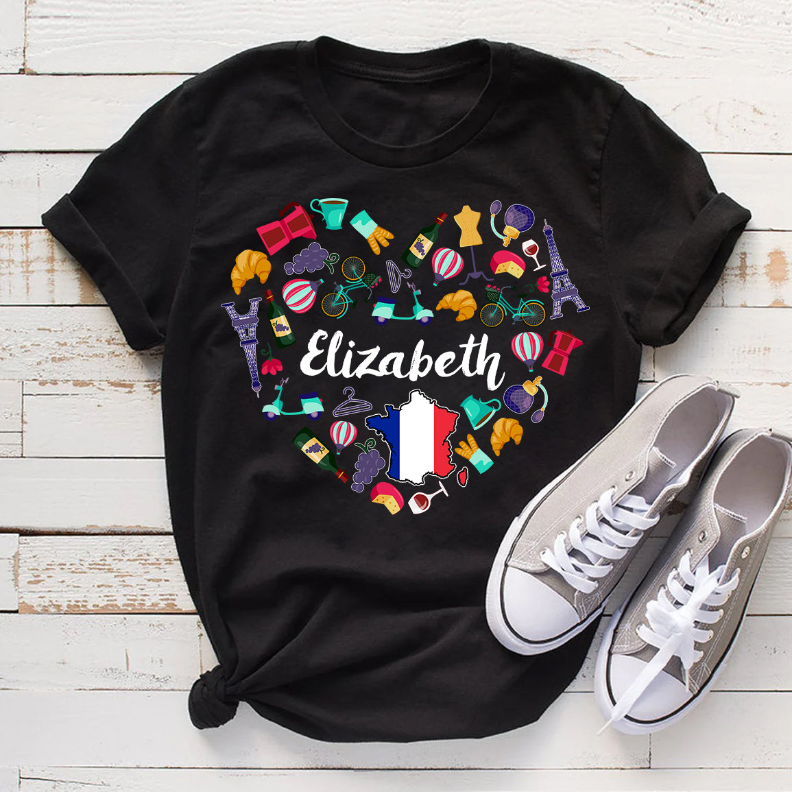 Custom France Heart T-shirt With Your Name