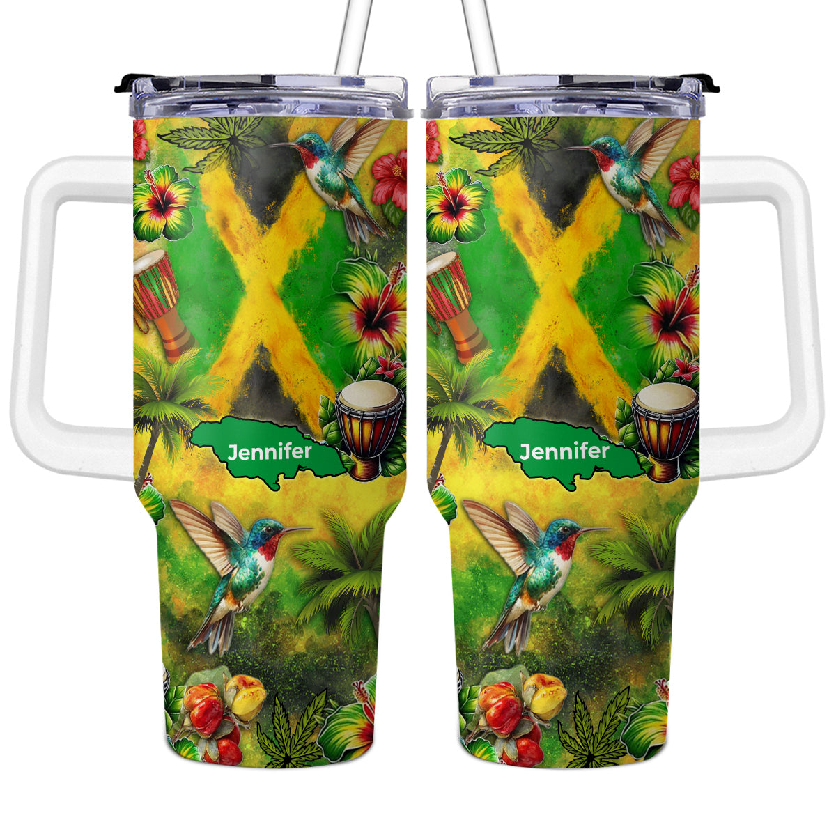 Custom Jamaica Tumbler 40oz With Water Color Background, Symbols