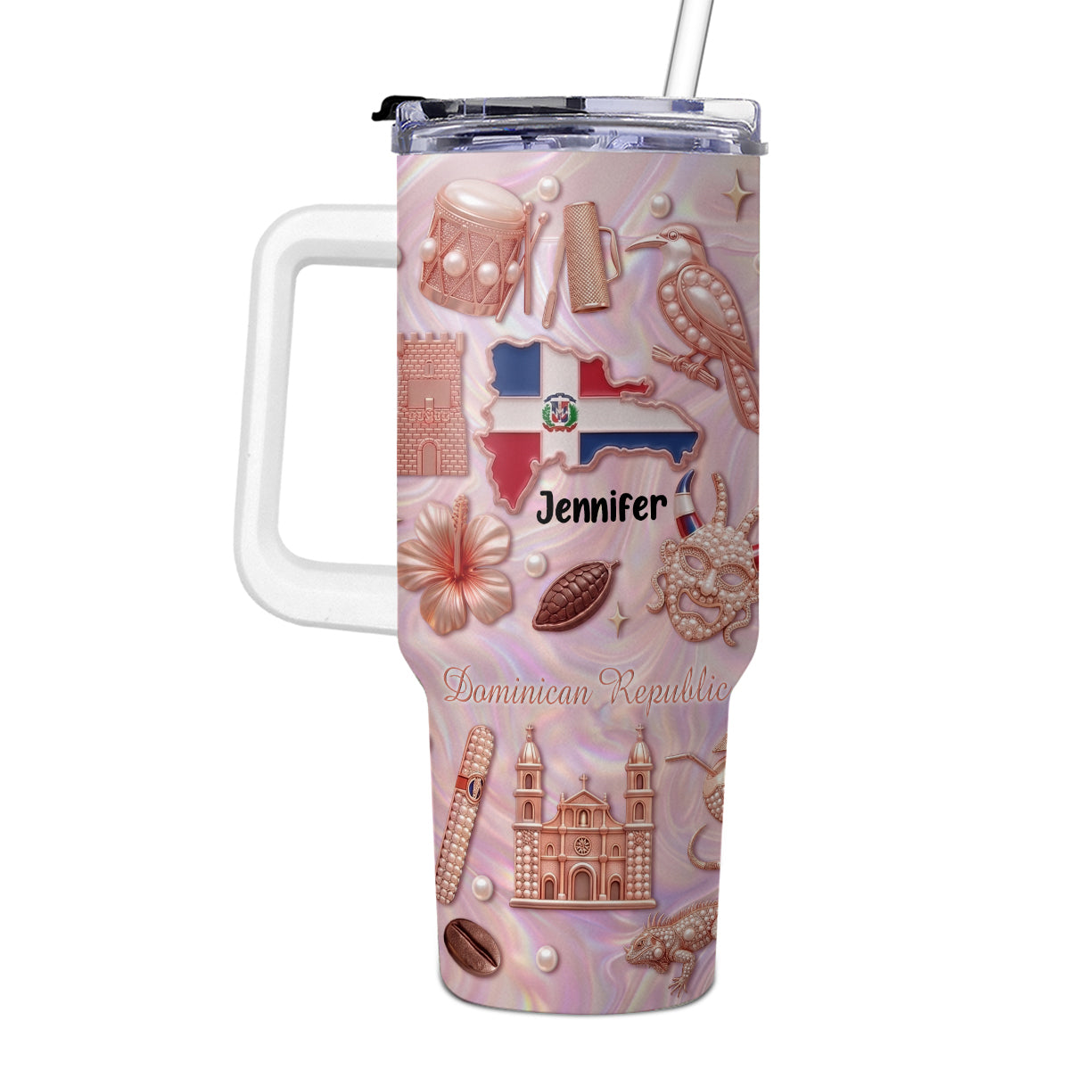 Custom Dominican Republic 40oz Tumbler With 3D Symbols Print