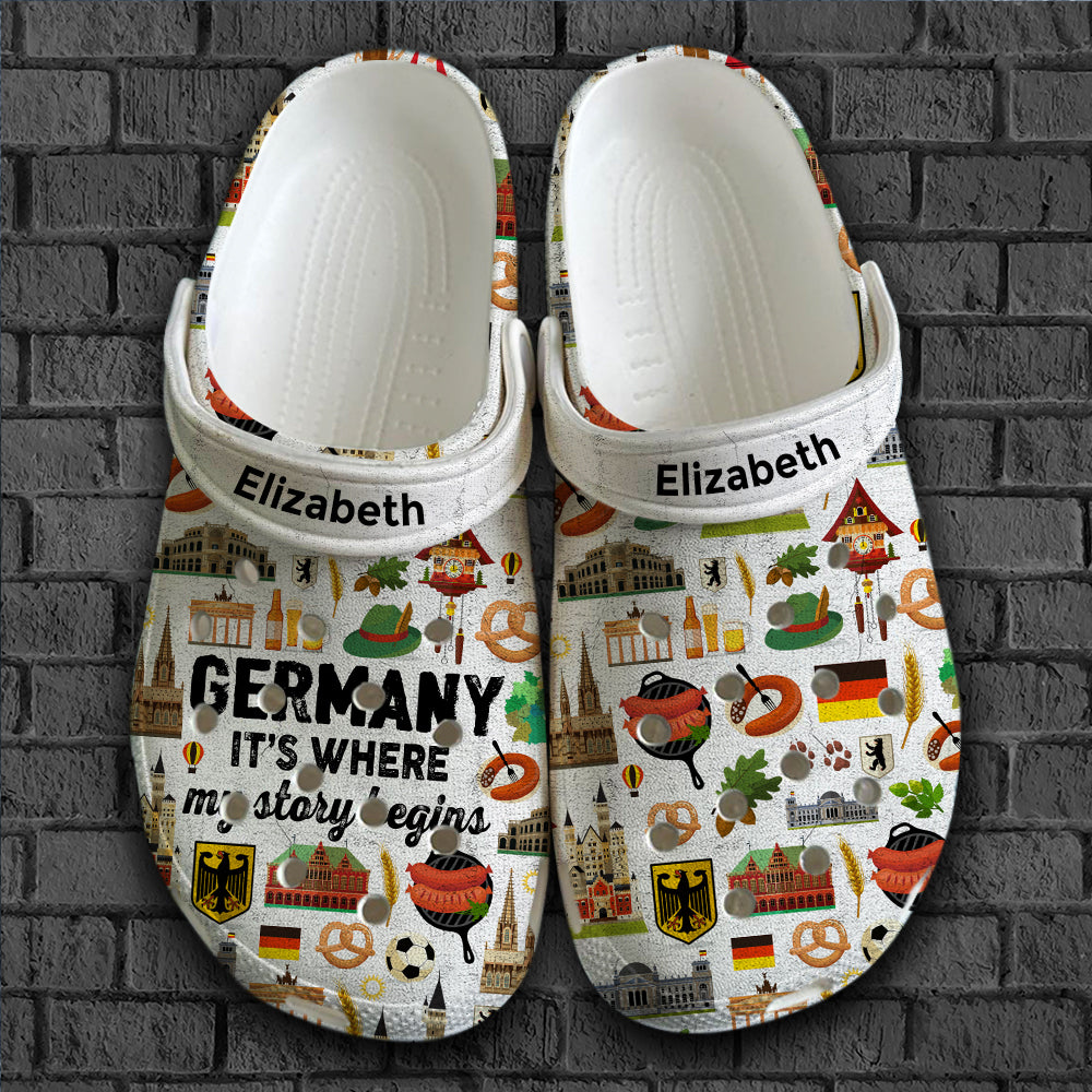 Custom Germany Clogs Shoes, It's Where My Story Begins