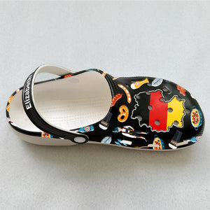 Germany Customized Clogs Shoes With German Flag And Symbols Black Background