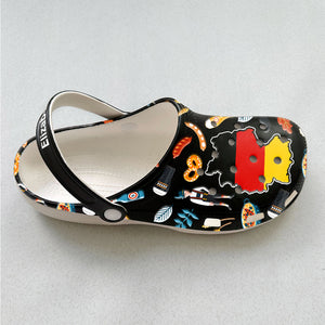 Germany Customized Clogs Shoes With German Flag And Symbols Black Background